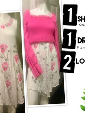 Pink Smocked Crop Top & Floral Dress Set